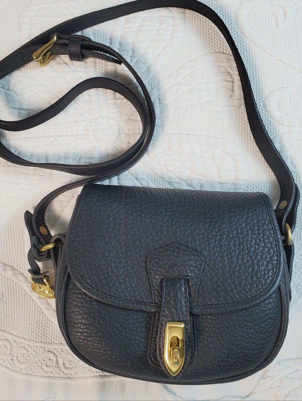 Dooney & Bourke, 1996 AWL Equestrian, Sporting Pouch Black with Brass Hardware